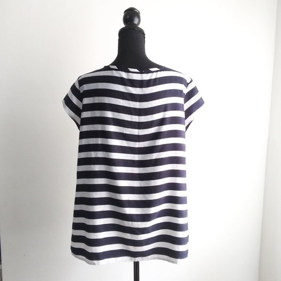 Loft navy striped v-neck blouse {minor flaws} - Picture 4 of 6